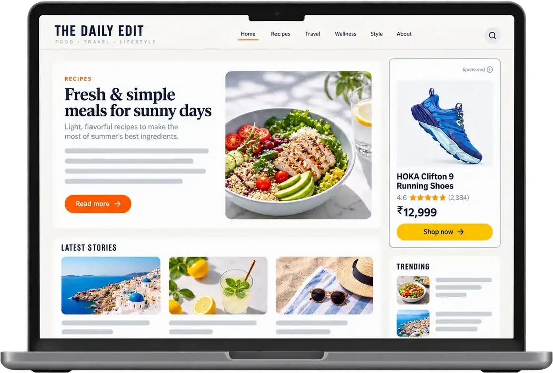 Amazon display ad placement in a publisher website mockup