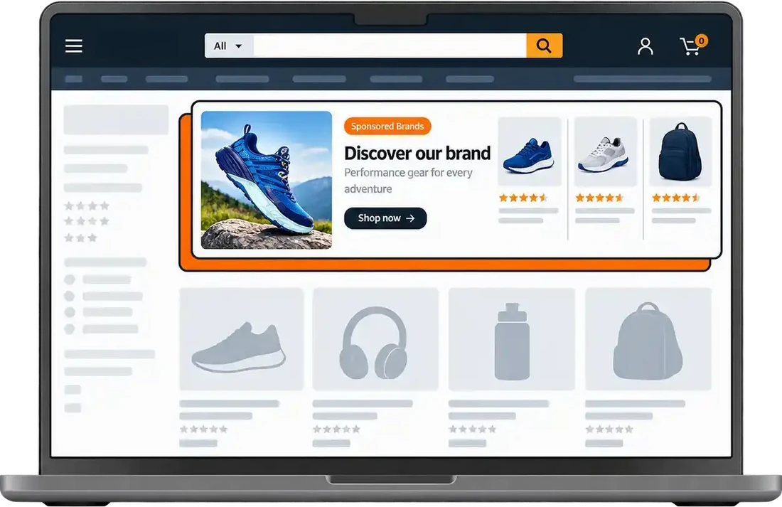 Amazon Sponsored Brands ad placement in a storefront mockup