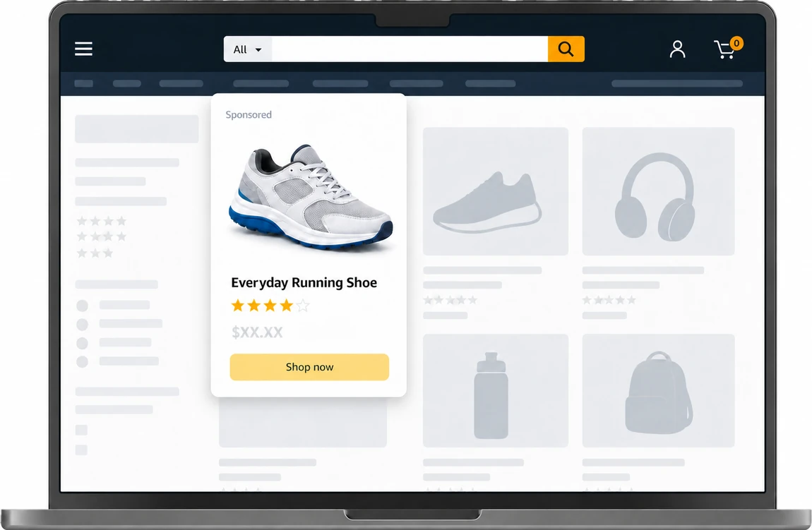 Amazon shopping results with an enlarged Sponsored Products listing