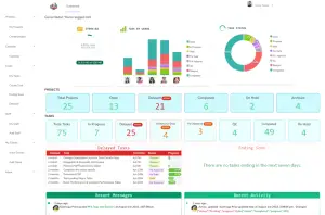 EzyPMS agency dashboard showing project metrics and task status charts