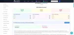 H2Fi on-page SEO audit results for a website
