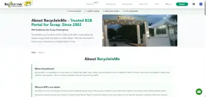 RecycleInMe about us page describing the trading platform