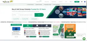 RecycleInMe homepage showing the global scrap trading marketplace