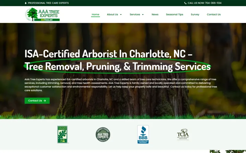 Tree service website homepage