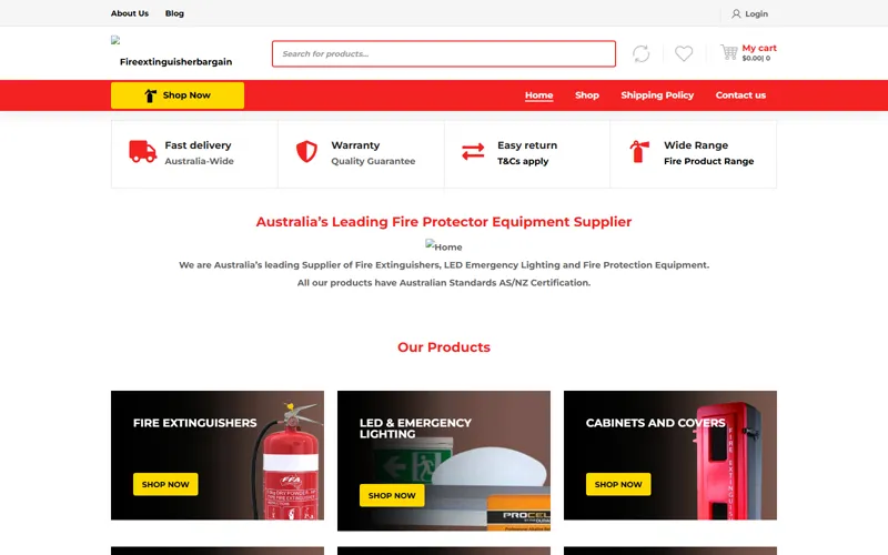 Protection equipment store website homepage