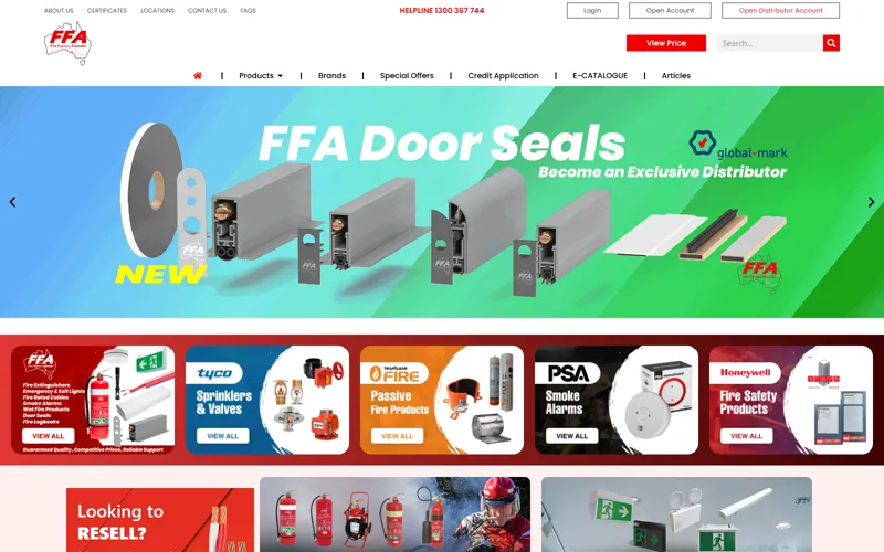Safety equipment store website homepage