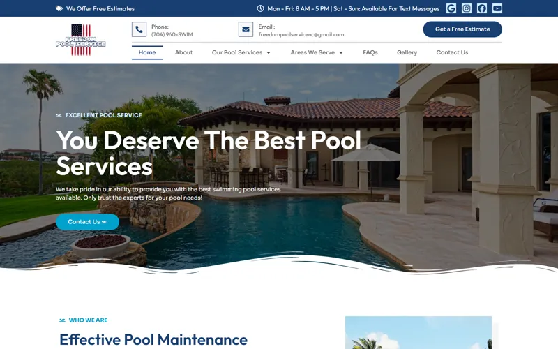 Pool maintenance website homepage