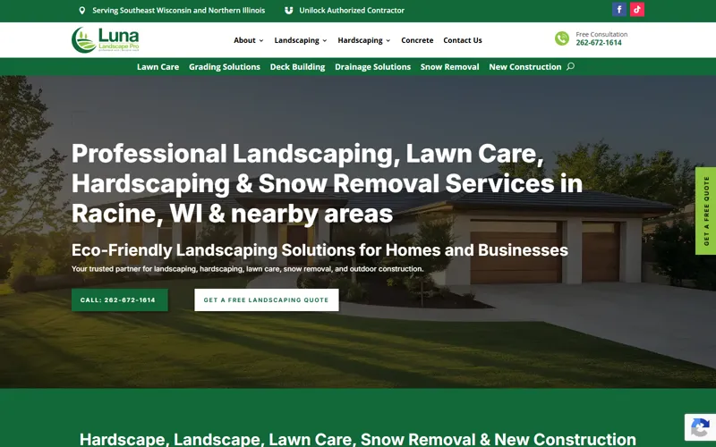 Landscaping and hardscaping website homepage
