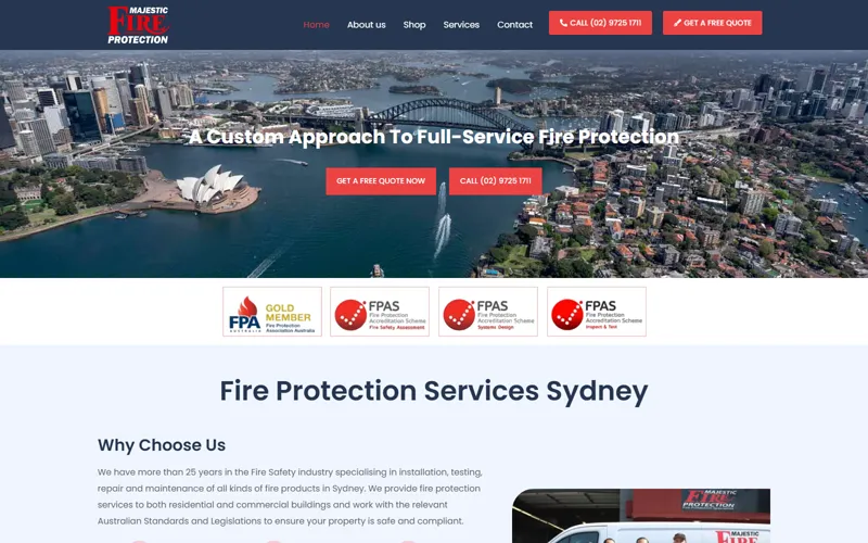 Fire protection services website homepage