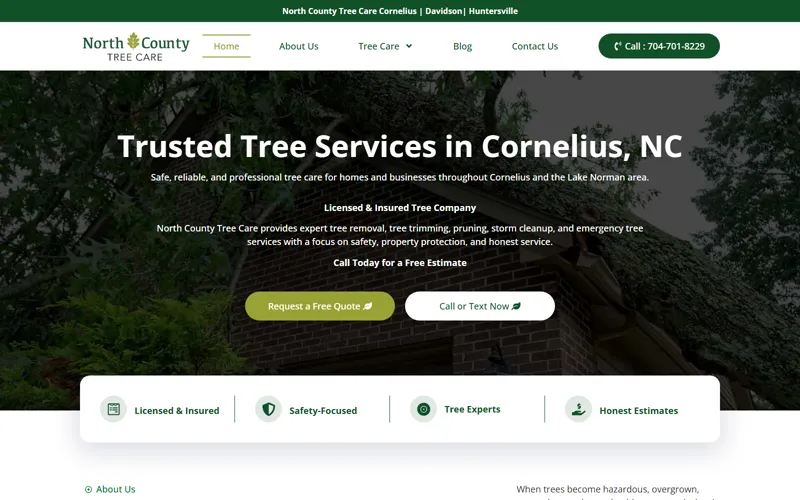 Regional tree care website homepage