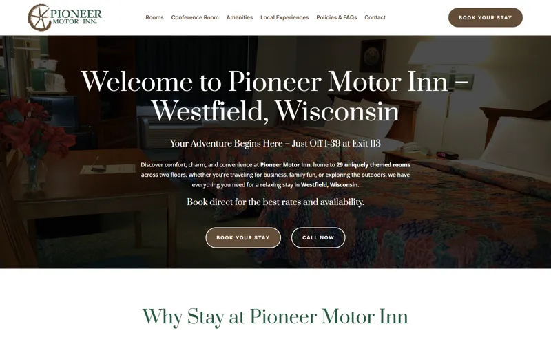 Motel and hospitality website homepage