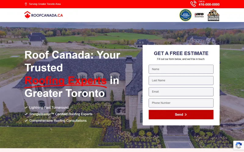 Roofing company website homepage