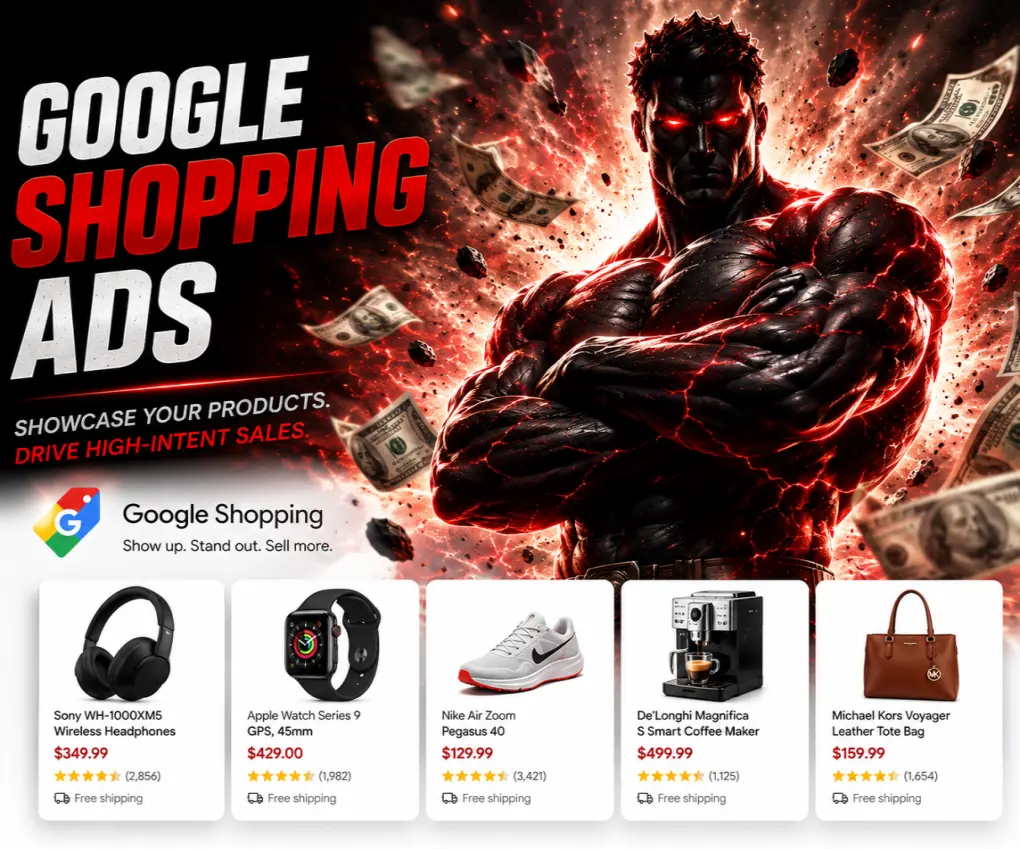 White label Google Shopping Ads campaign dashboard showing product feed performance