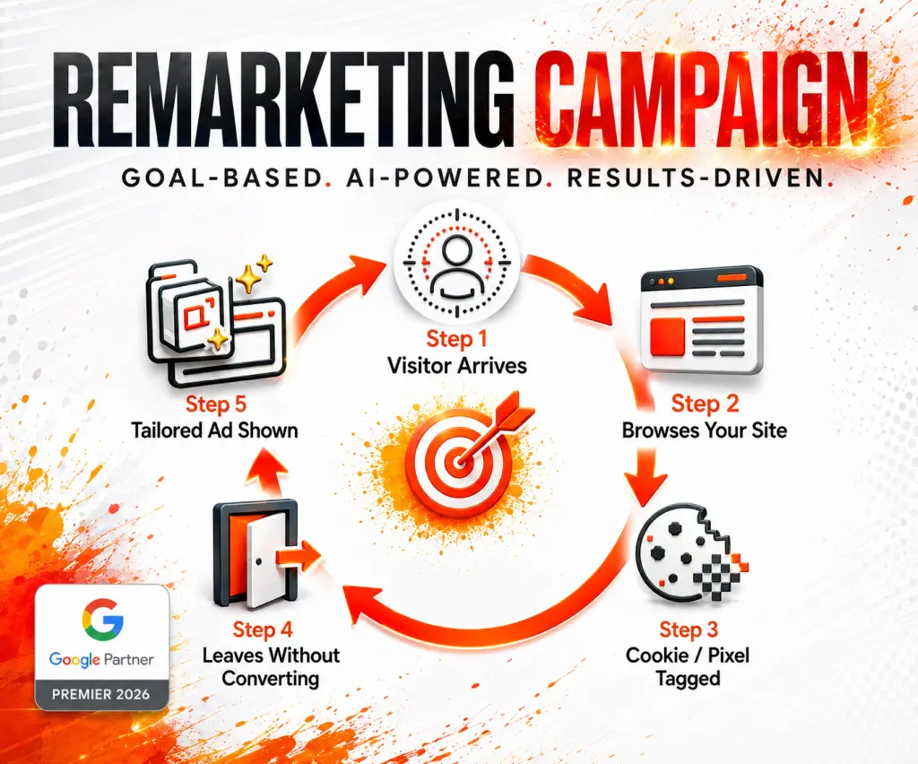 White label Google Ads remarketing campaign dashboard showing audience re-engagement performance