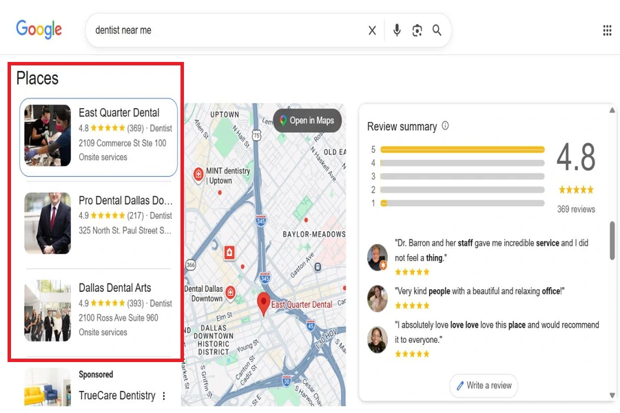 Small Businesses in Google Search Result