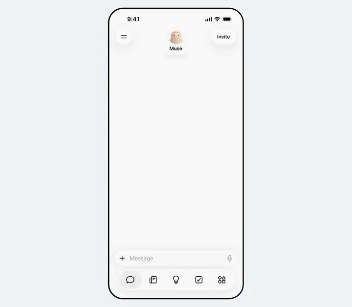 A GIF demonstrating Muse’s AI shopping interface, featuring a minimalist chat screen where users can interact with an AI shopping assistant, send messages, and explore personalized product recommendations.
