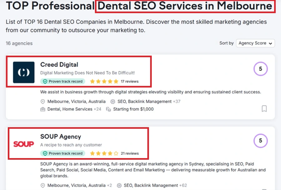 Industry-specific and location-based directories for a dental SEO agency's local visibility