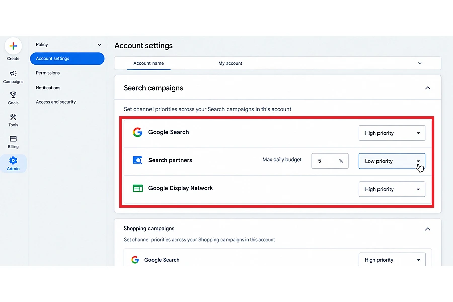 Account Settings with High or Low priority Option in Google Ads Account Settings with High or Low priority Option in Google Ads