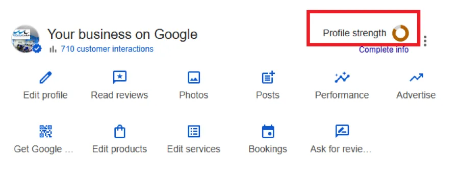 Google Business Profile showing profile strength