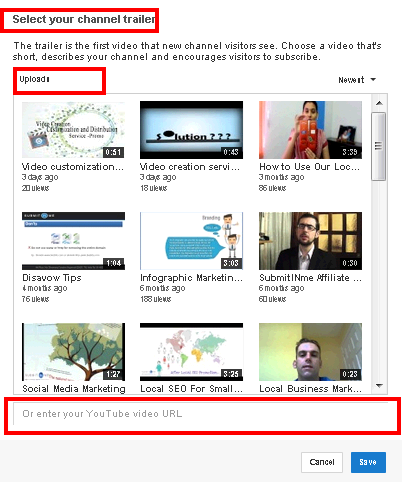 Channel trailor selection dialog box