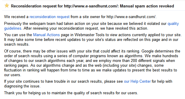 Manual Spam Action Revoked